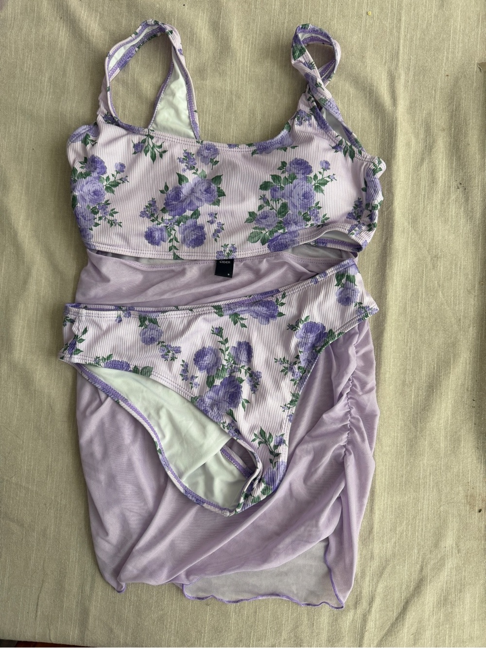 3-piece Cider Lavender Floral Ribbed Swim set